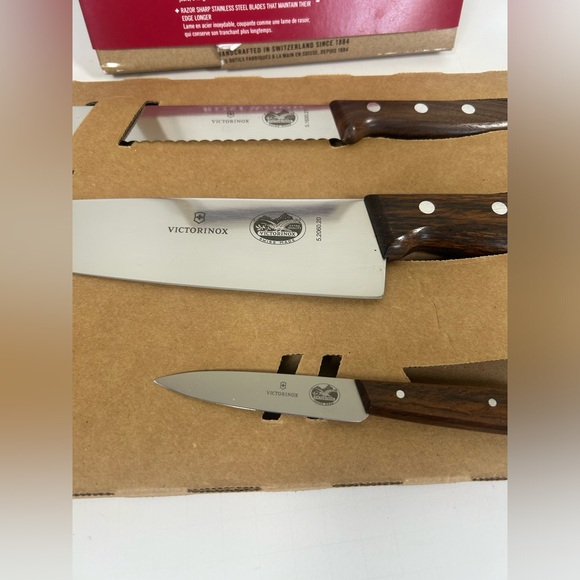 NEW Swiss Army-Victorinox German Made 3-Piece Wood Knife Set with Brown Handles - Picture 6 of 14